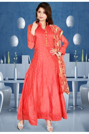 RED COLOR ART SILK FABRIC DESIGNER GOWN